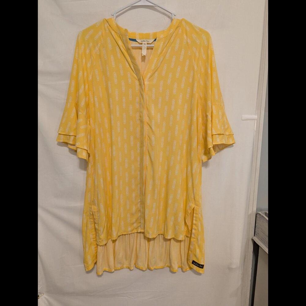 Matilda Jane oversized button up flared ruffle sunshine yellow patterned top XS